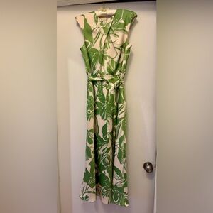 Tahari ASL Leafy Green and Cream Maxi Dress